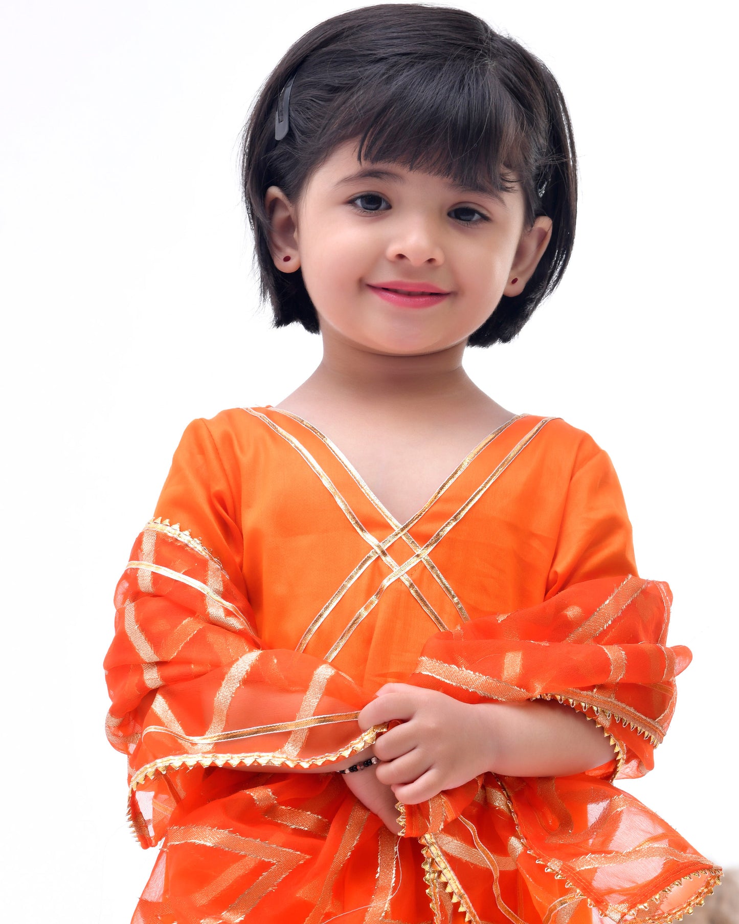 Orange Cotton Silk Embellished Anarkali Set