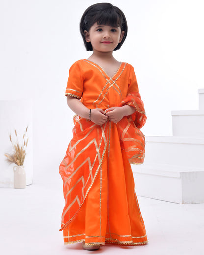 Orange Cotton Silk Embellished Anarkali Set