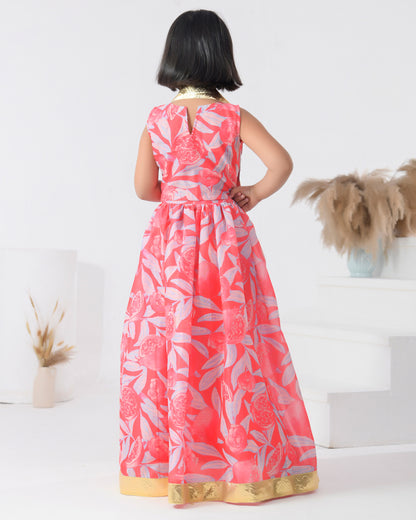 Pink Floral Chanderi Lehenga Set