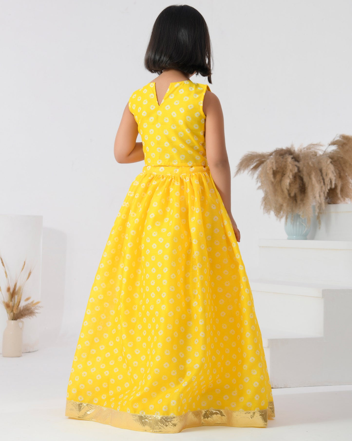 Yellow Bandhani Chanderi Lehenga Set