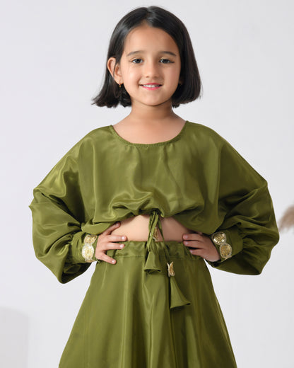 Olive Green Skirt Set