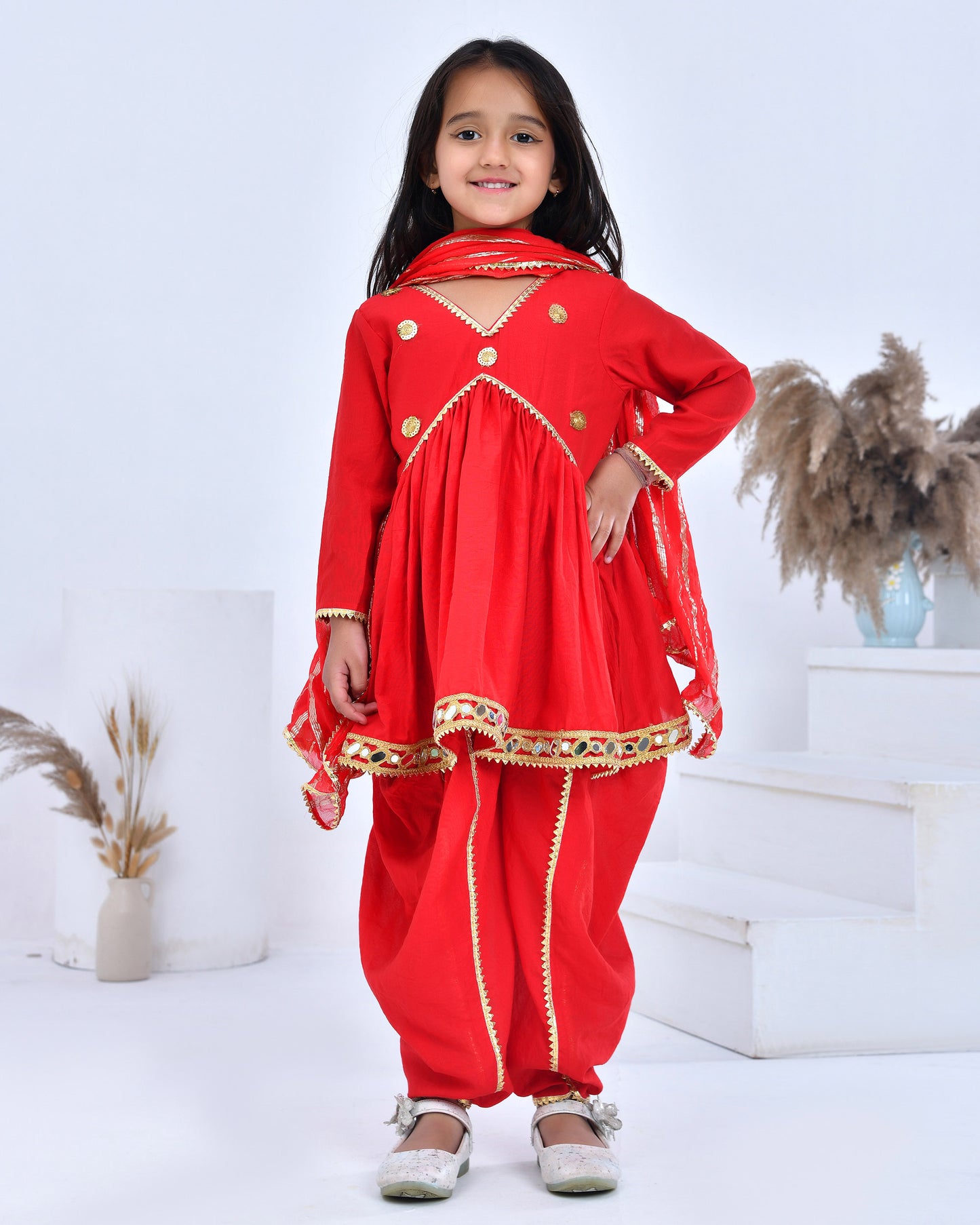 Red Chanderi Dhoti Set