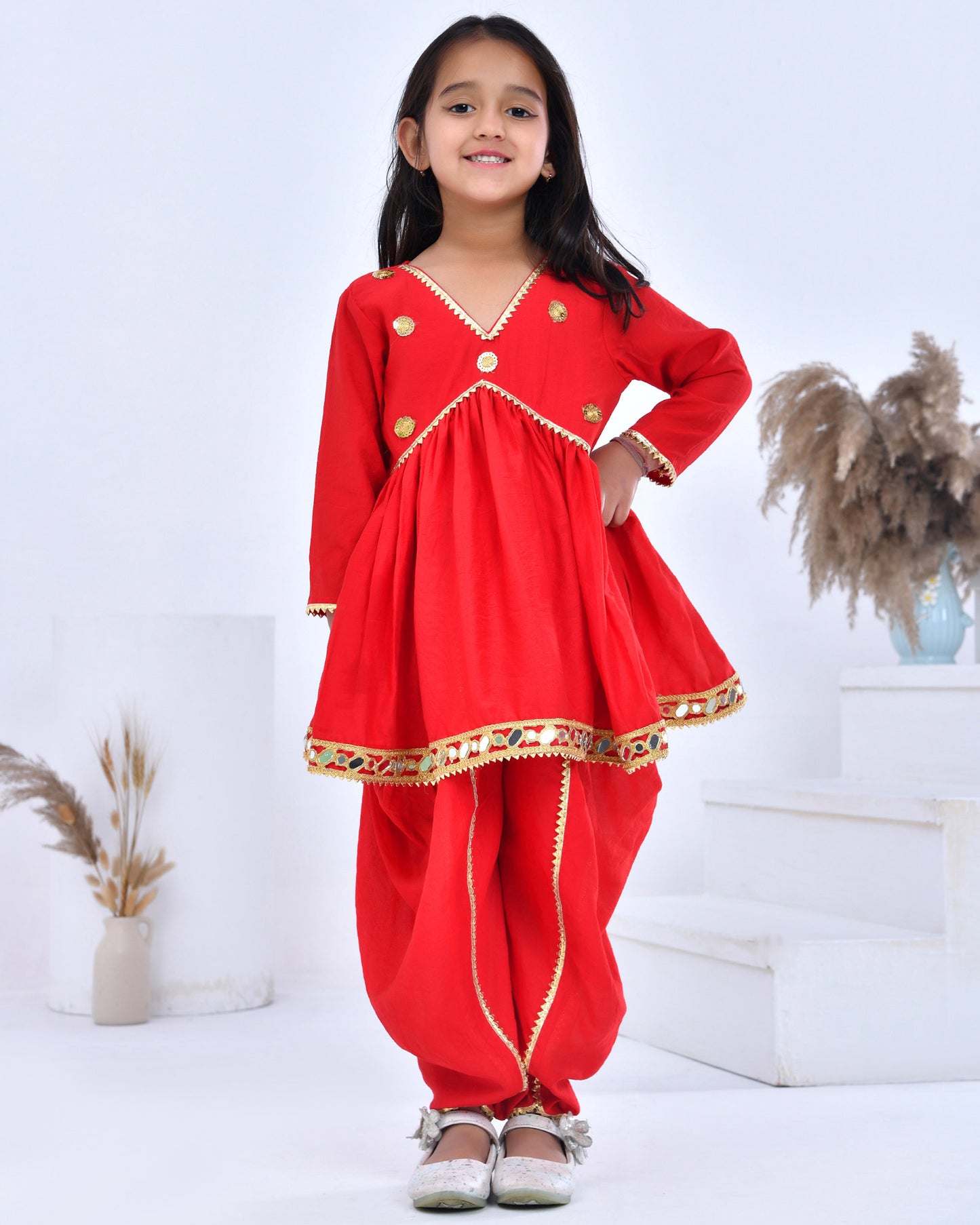 Red Chanderi Dhoti Set