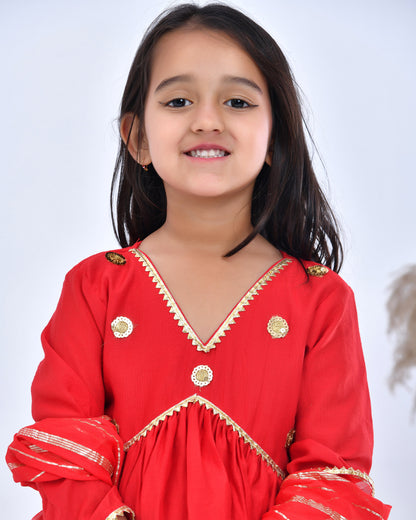 Red Chanderi Dhoti Set