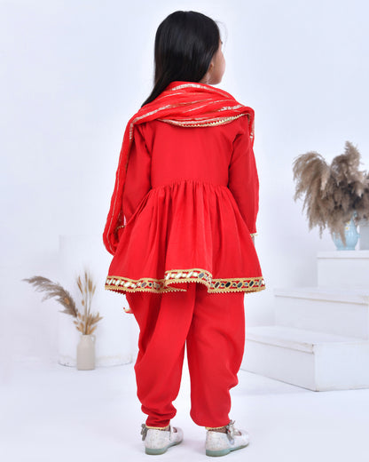 Red Chanderi Dhoti Set