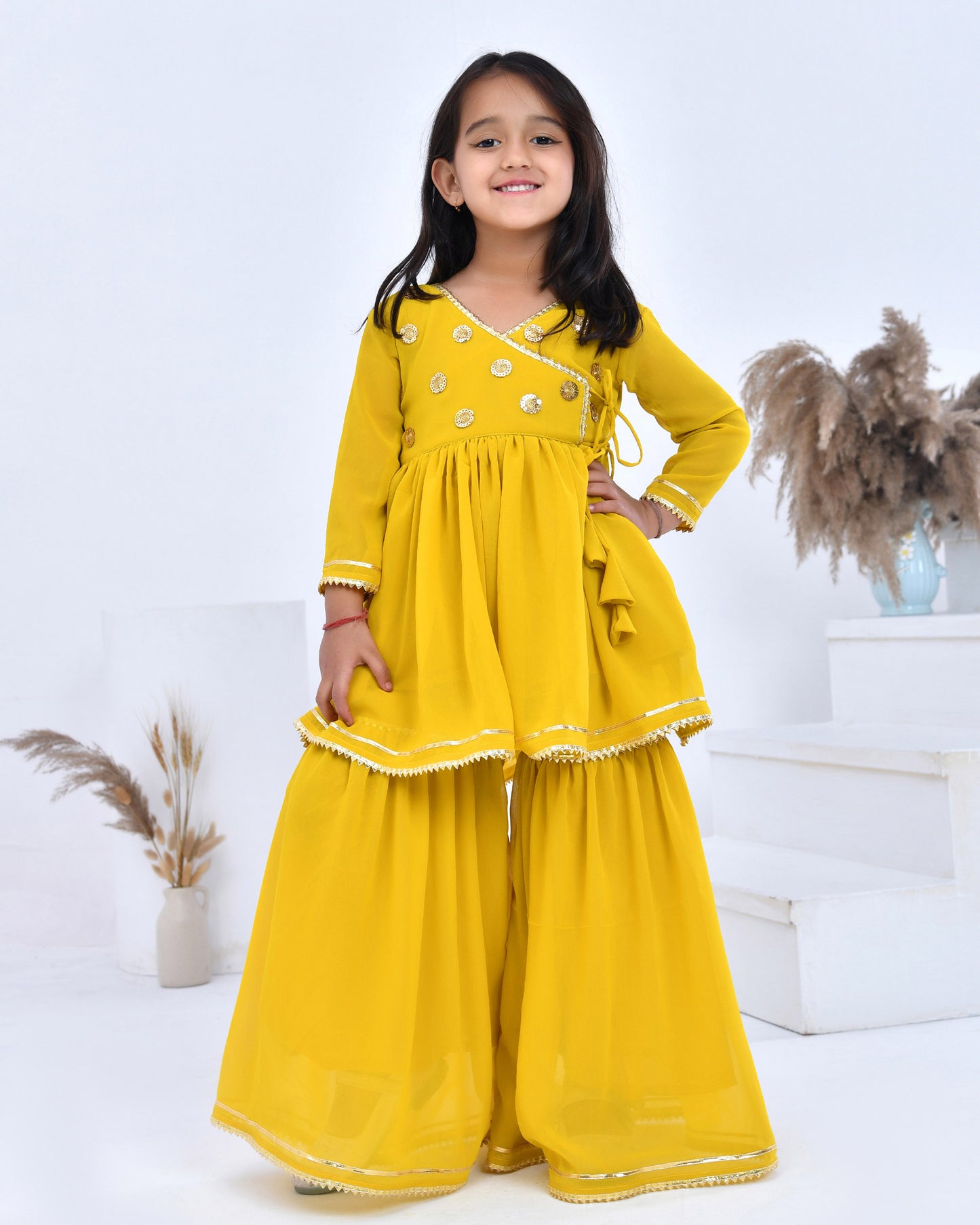 Yellow Georgette Sharara Set