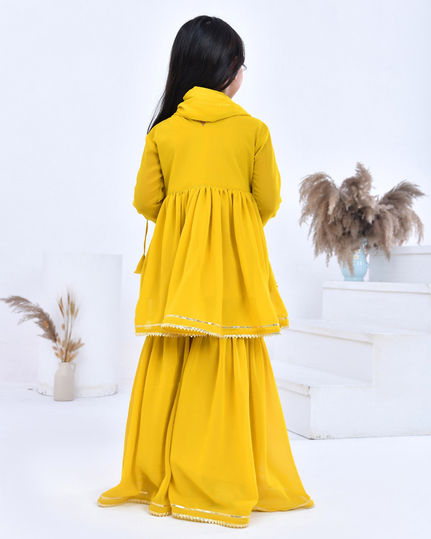 Yellow Georgette Sharara Set