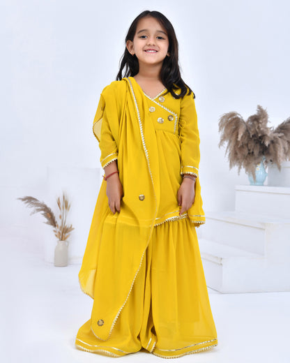 Yellow Georgette Sharara Set