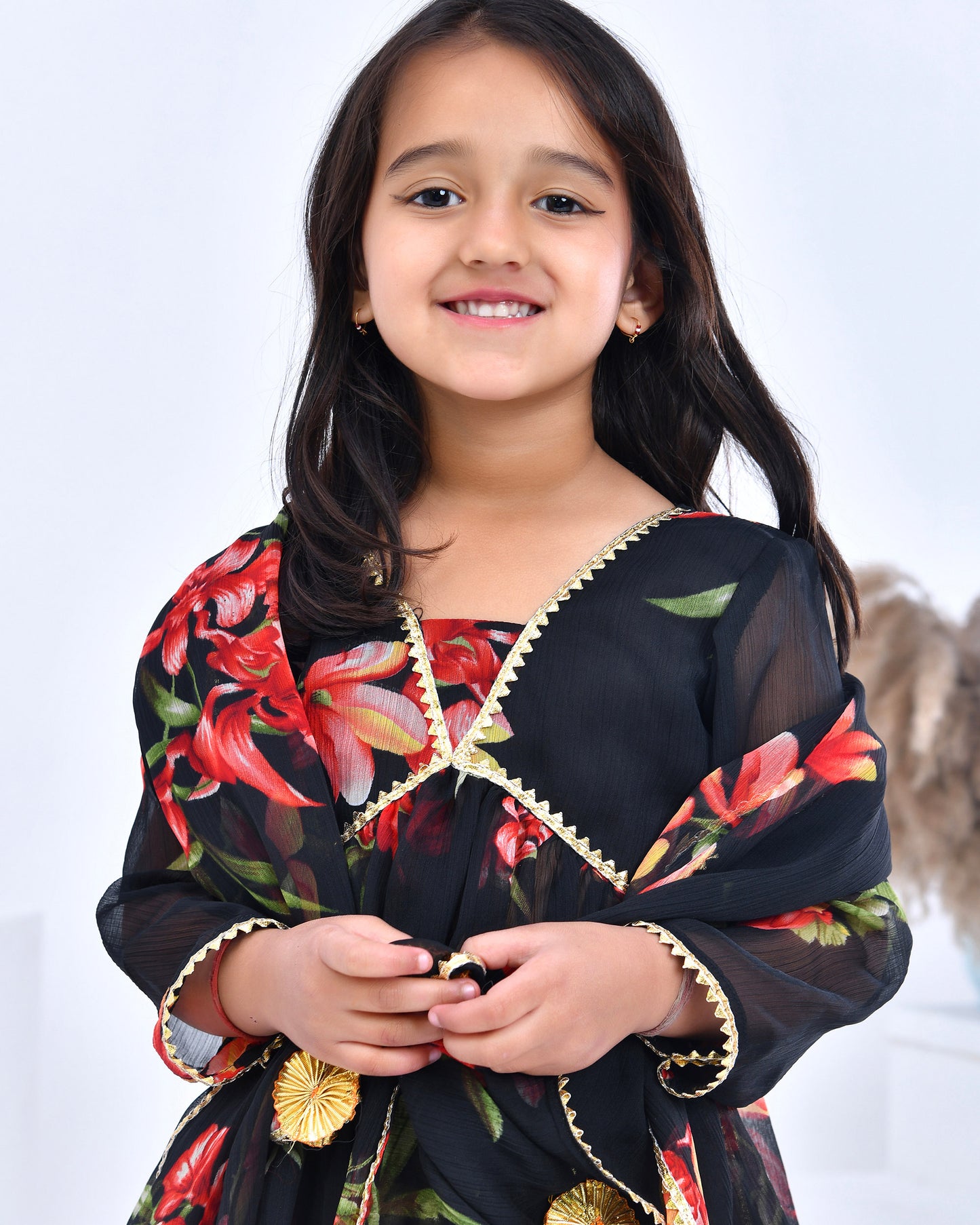 Black Printed Chiffon Sharara Set