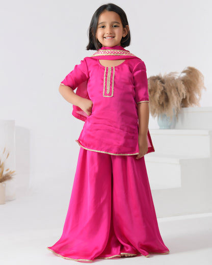 Magenta Satin Silk Sharara Set