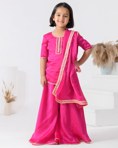 Magenta Satin Silk Sharara Set