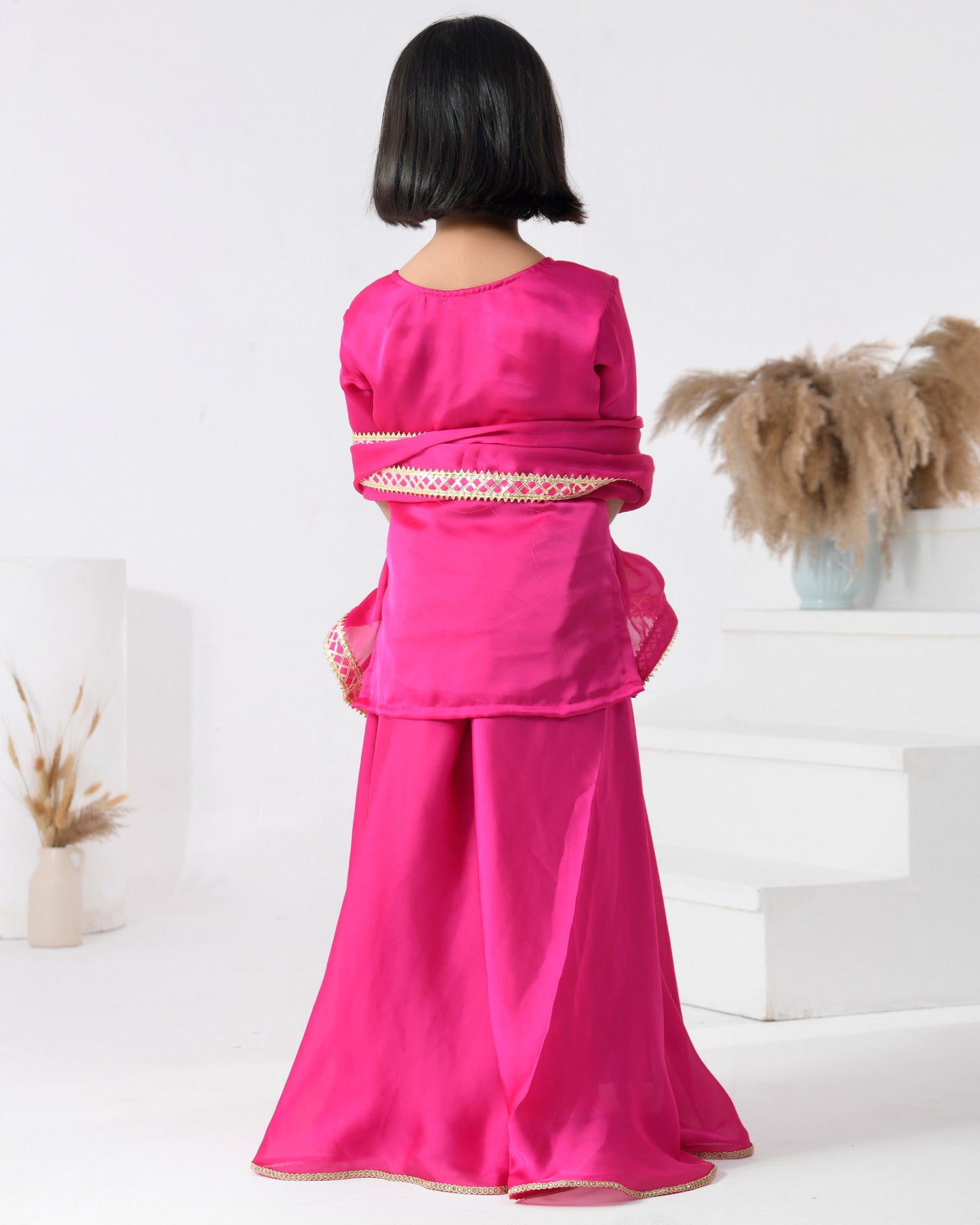 Magenta Satin Silk Sharara Set