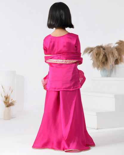 Magenta Satin Silk Sharara Set