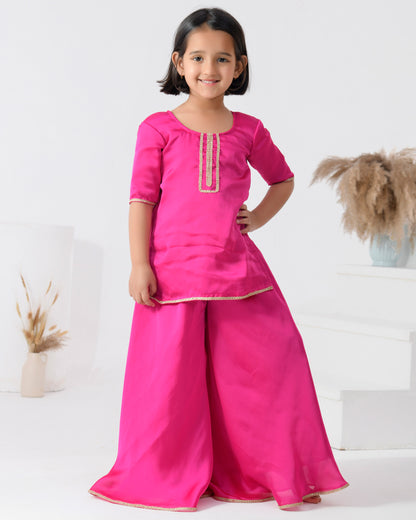 Magenta Satin Silk Sharara Set