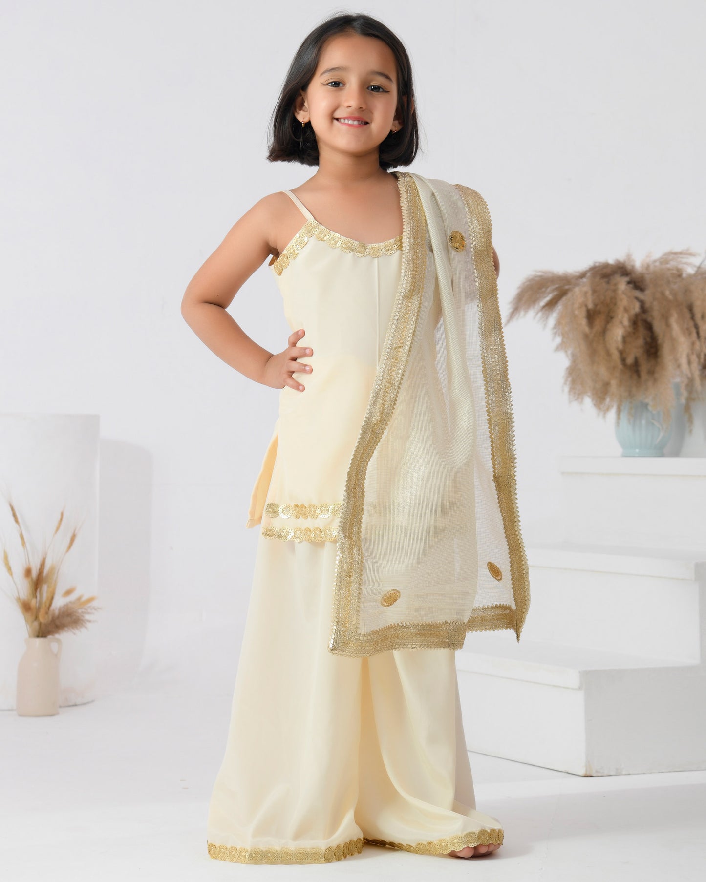 Ivory Color Crepe Sharara Set