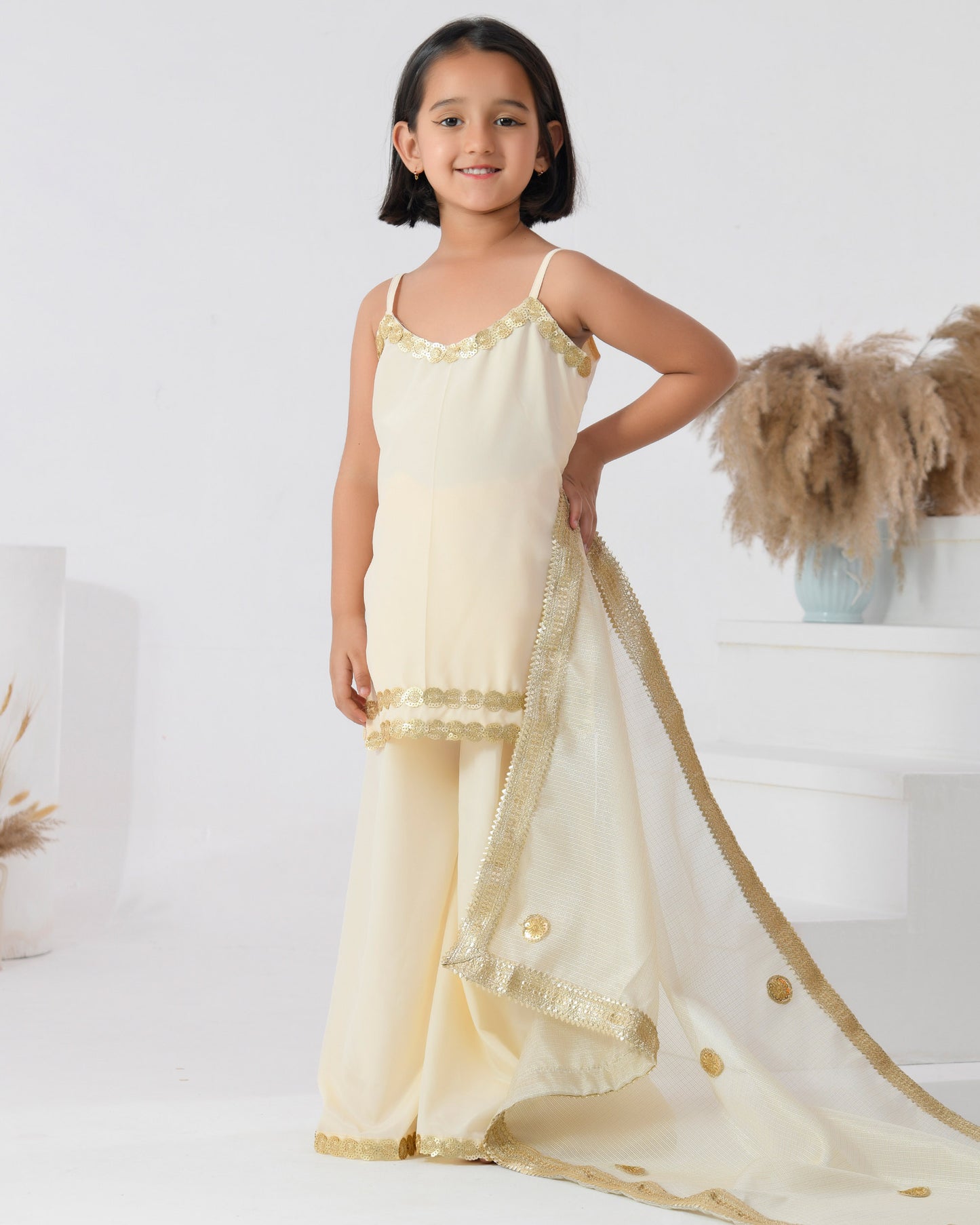 Ivory Color Crepe Sharara Set