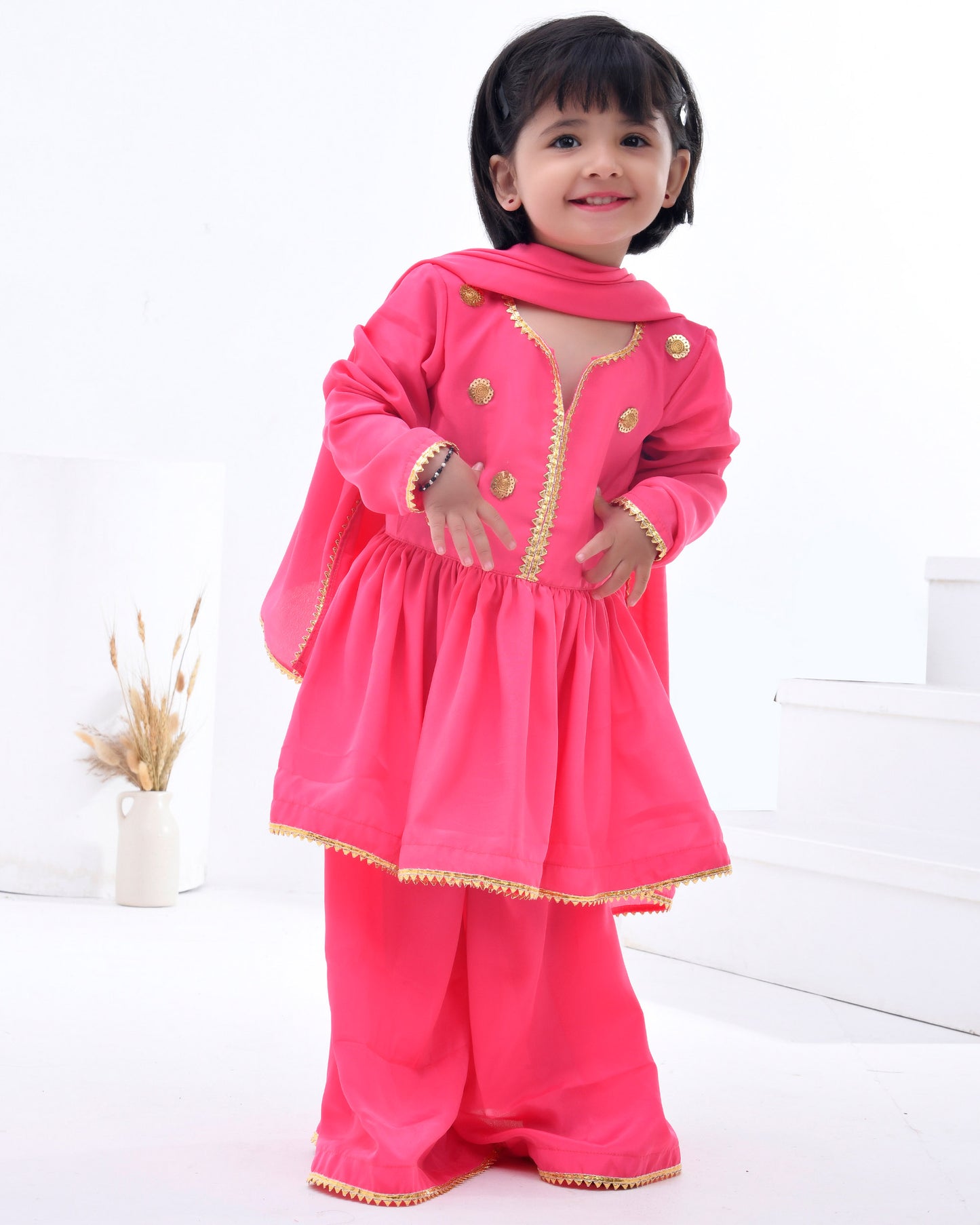 Pink Crepe Gota Embellished Sharara Set