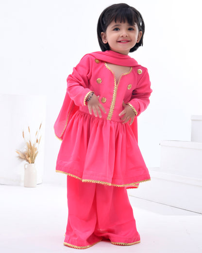 Pink Crepe Gota Embellished Sharara Set