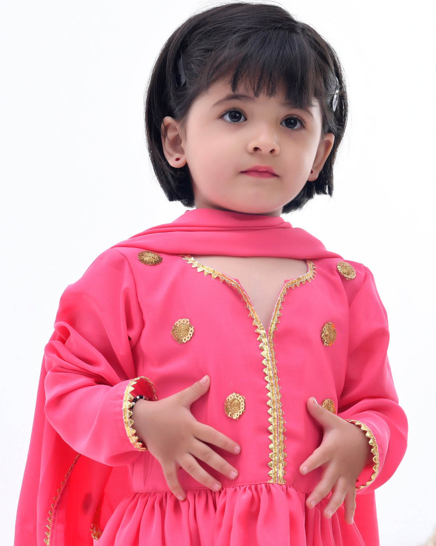 Pink Crepe Gota Embellished Sharara Set