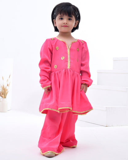 Pink Crepe Gota Embellished Sharara Set