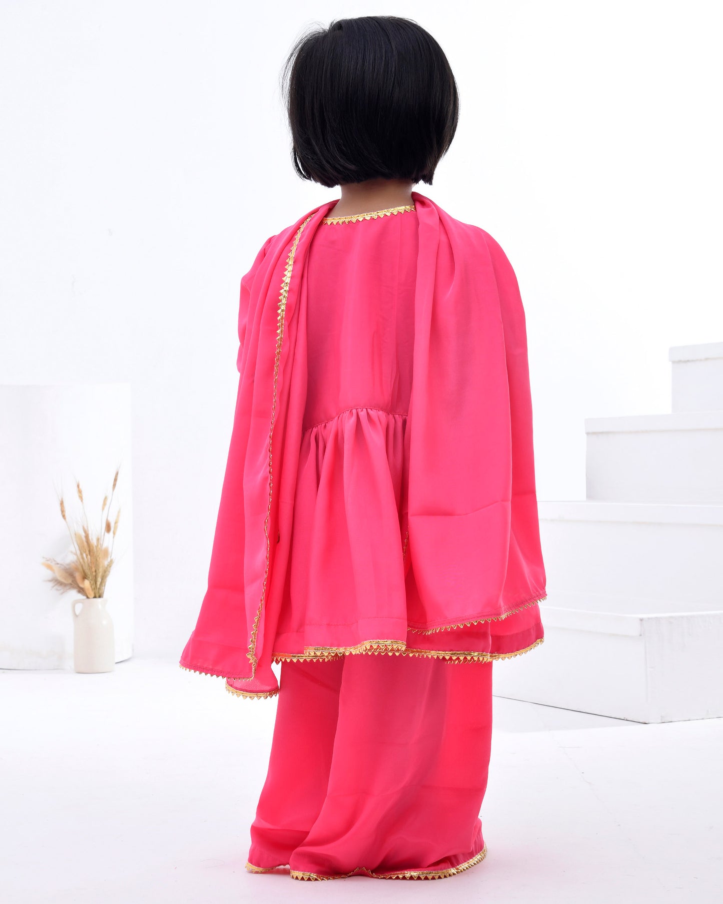 Pink Crepe Gota Embellished Sharara Set