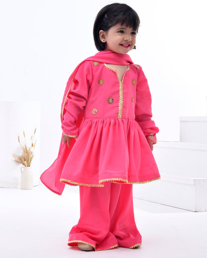 Pink Crepe Gota Embellished Sharara Set