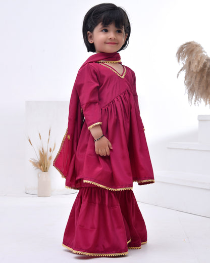 Garnet Pink Crepe Embellished Sharara Set