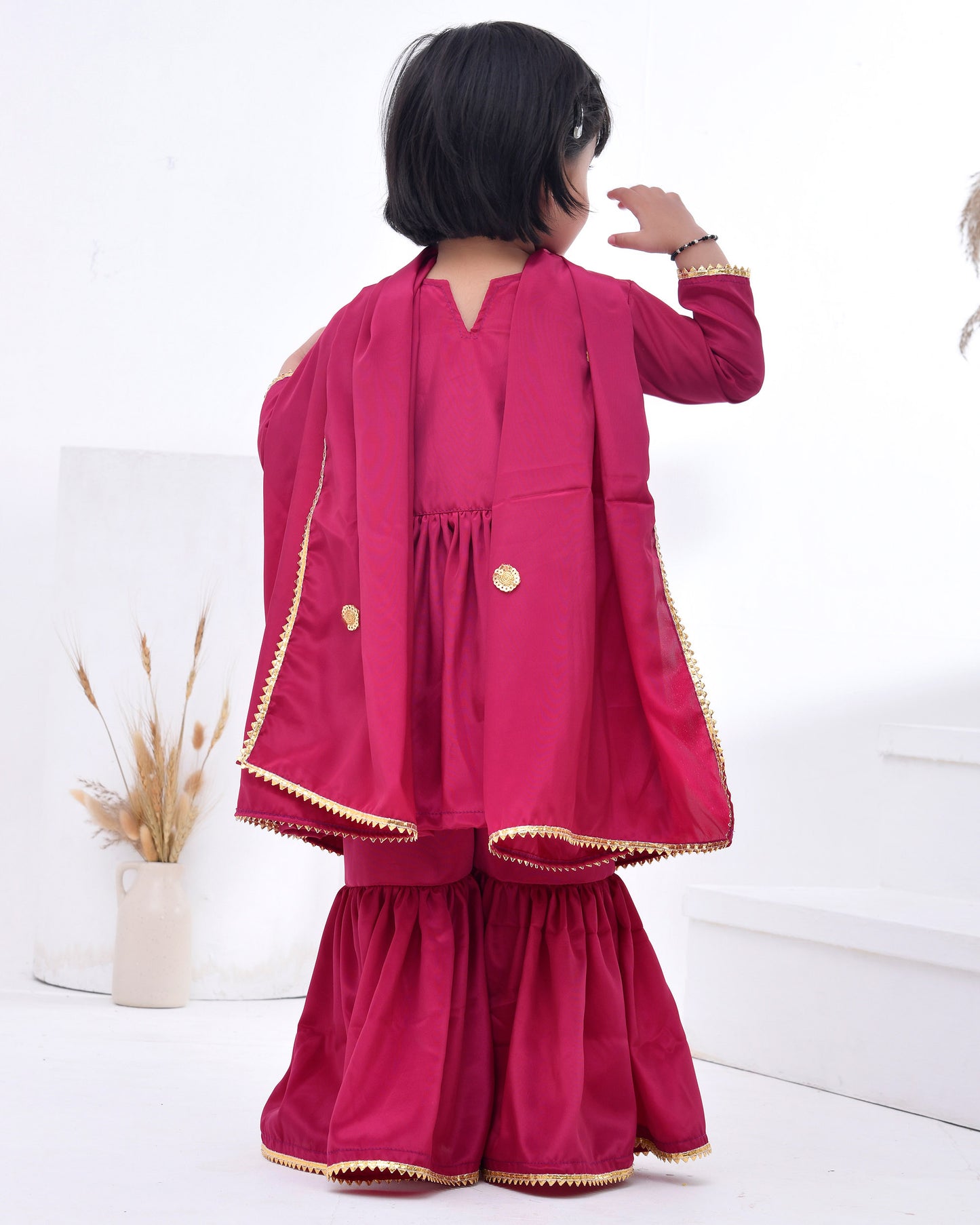 Garnet Pink Crepe Embellished Sharara Set