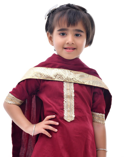 Maroon Taffeta Silk Embellished Sharara Set