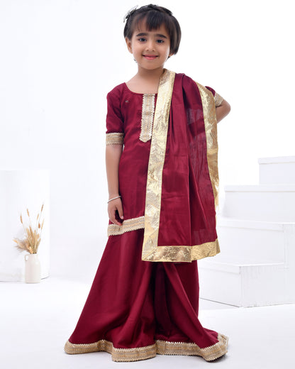 Maroon Taffeta Silk Embellished Sharara Set