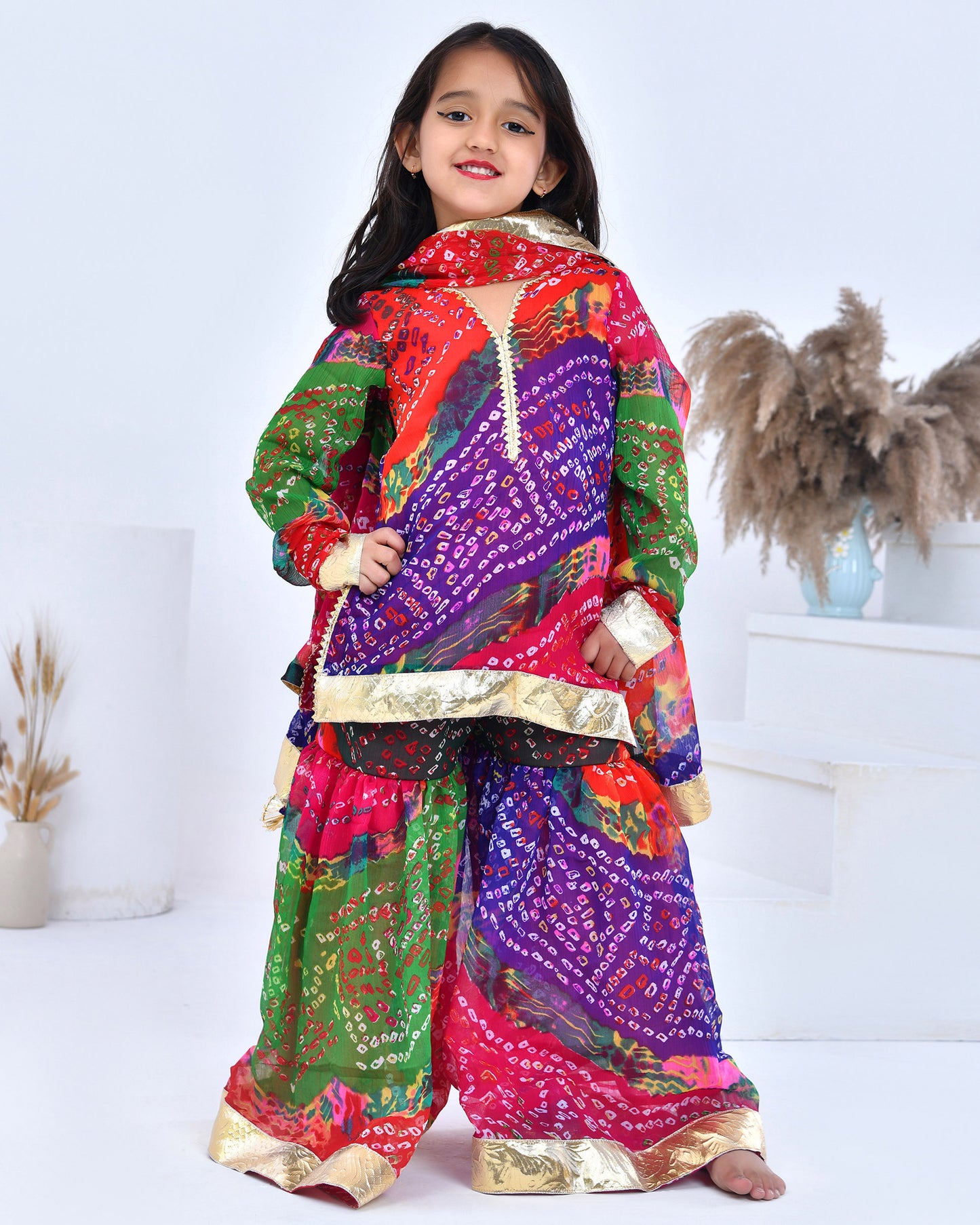 Multicolor Bandhani Printed Sharara Set