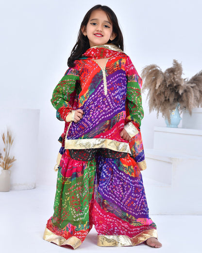 Multicolor Bandhani Printed Sharara Set