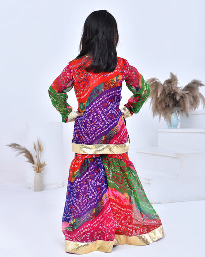 Multicolor Bandhani Printed Sharara Set