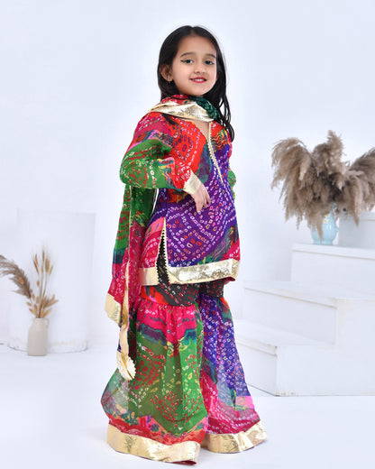 Multicolor Bandhani Printed Sharara Set