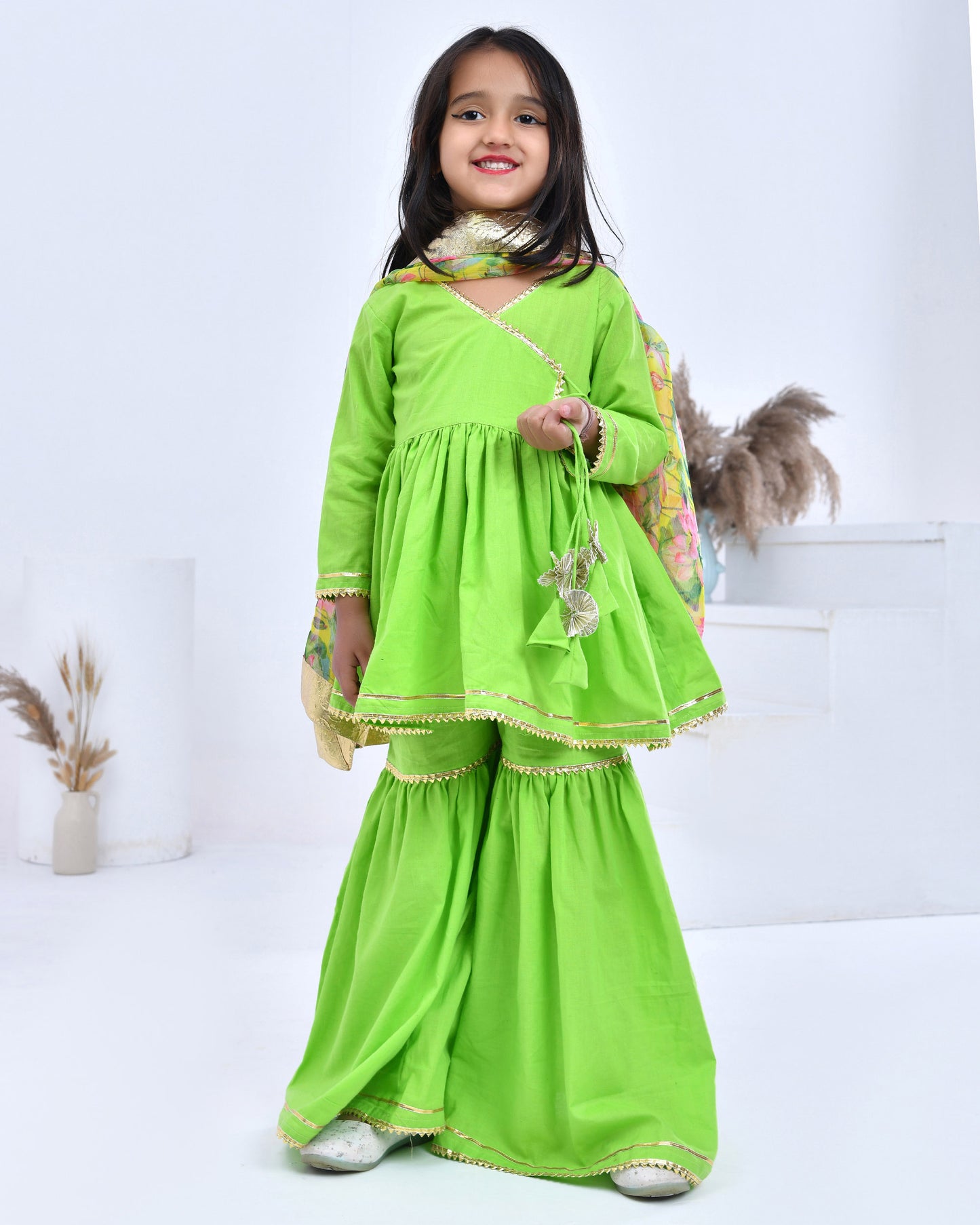 Green Sharara Set With Floral Printed Dupatta