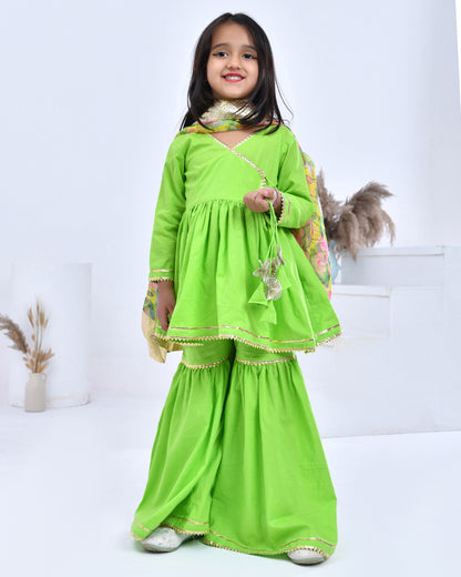 Green Sharara Set With Floral Printed Dupatta