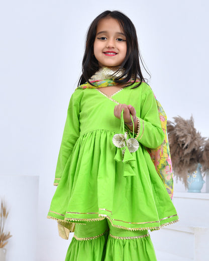 Green Sharara Set With Floral Printed Dupatta