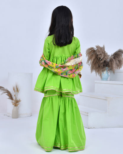 Green Sharara Set With Floral Printed Dupatta