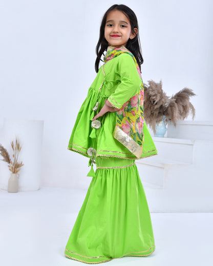 Green Sharara Set With Floral Printed Dupatta