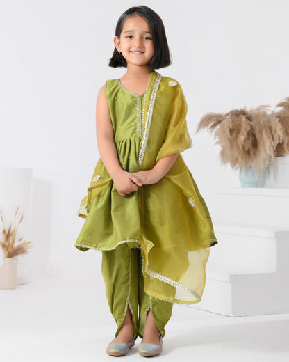 Green Taffeta Silk Dhoti Set