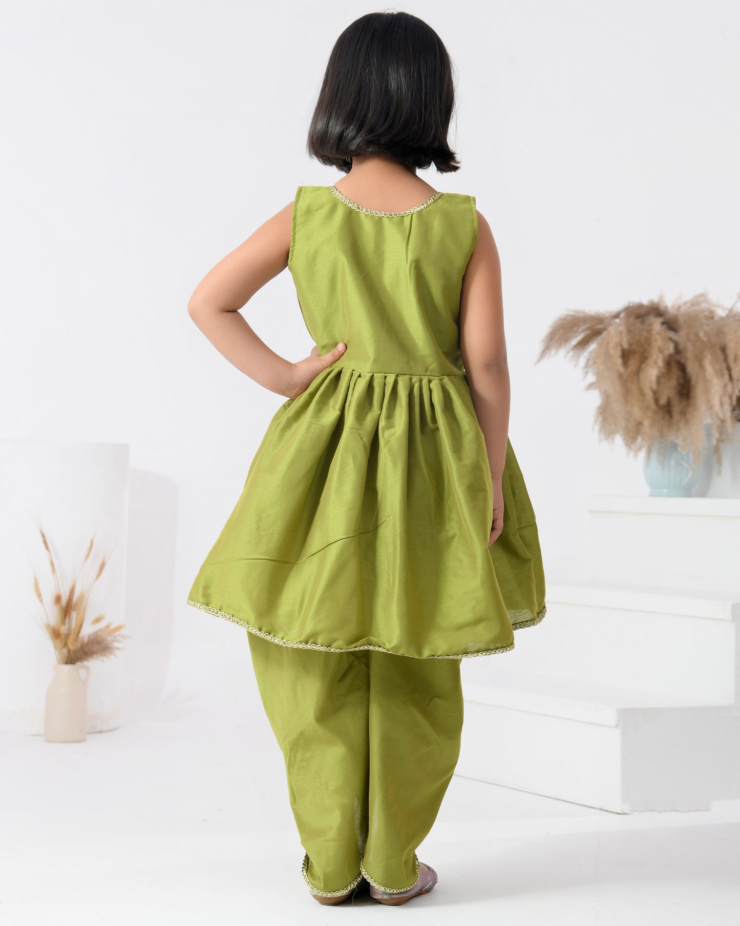 Green Taffeta Silk Dhoti Set