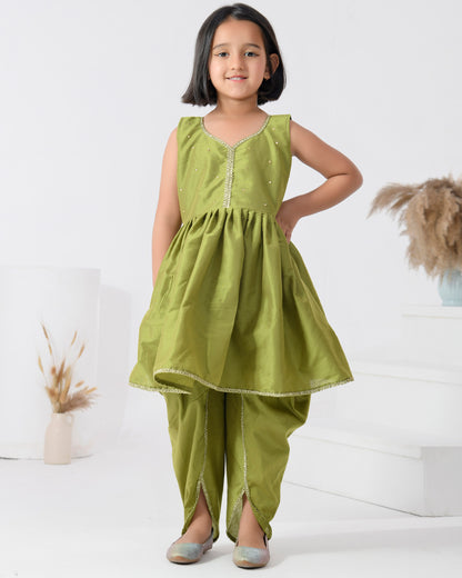 Green Taffeta Silk Dhoti Set