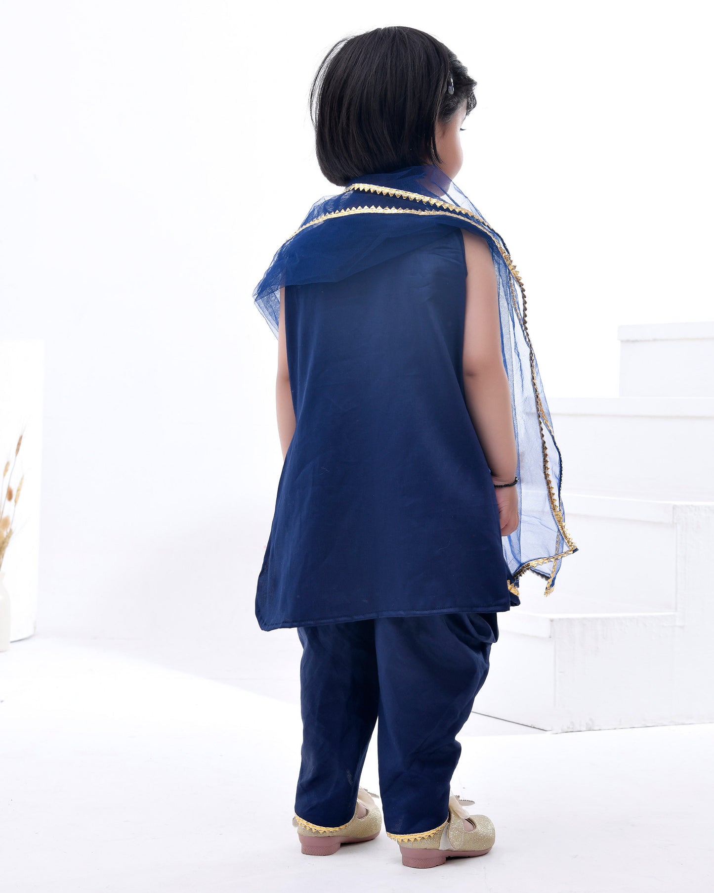 Navy Blue Cotton Silk Embellished Dhoti Set