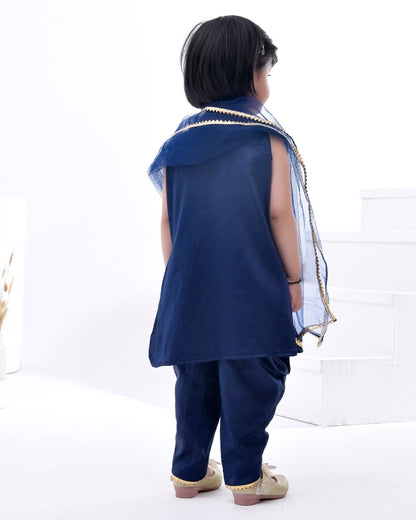 Navy Blue Cotton Silk Embellished Dhoti Set