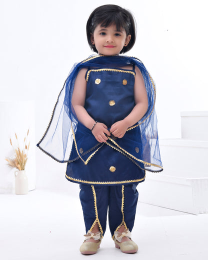 Navy Blue Cotton Silk Embellished Dhoti Set