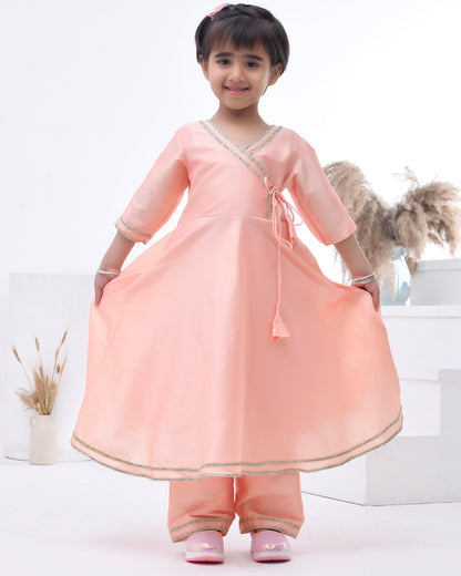 Peach Taffeta Silk Embellished Anarkali Set
