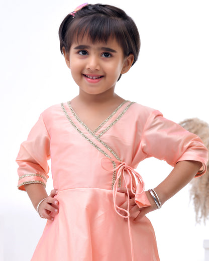 Peach Taffeta Silk Embellished Anarkali Set