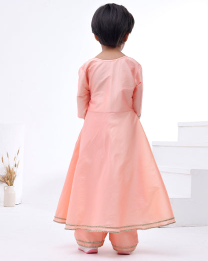 Peach Taffeta Silk Embellished Anarkali Set