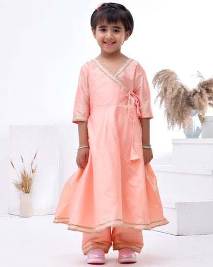 Peach Taffeta Silk Embellished Anarkali Set