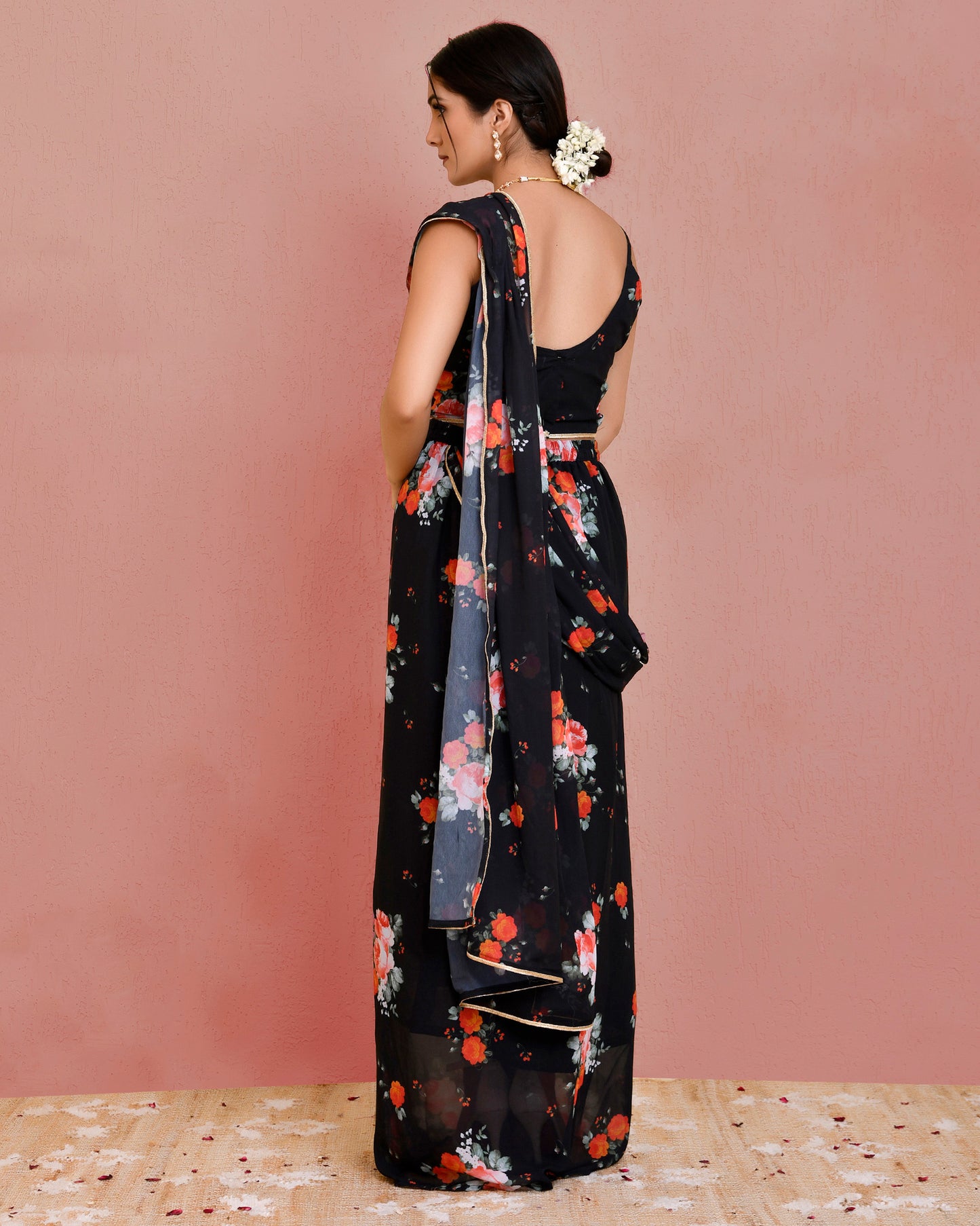 Pallavi Georgette Gota Black Pre-Stitched Cocktail Saree